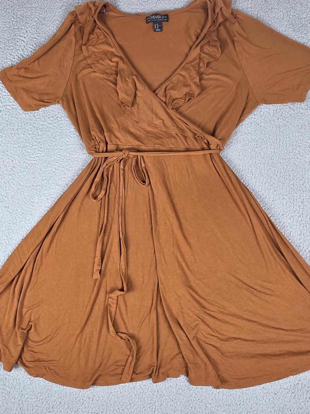 Forever 21+ Burnt Orange Wrap Dress With Sleeves Ruffle-Trim and Tie Waist 3X